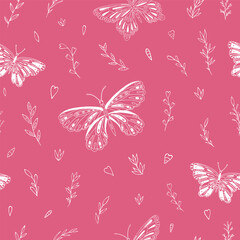 Seamless vector pattern with butterfly and floral elements. Decoration print for wrapping, wallpaper, fabric, textile. 