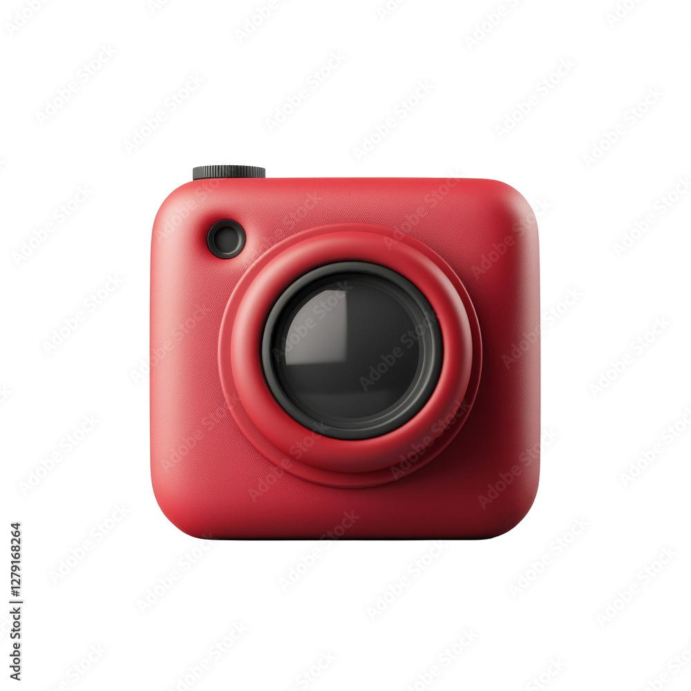 Poster red compact camera with large lens and simple design for easy use