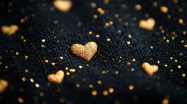 Golden Heart on Black Glittering Background