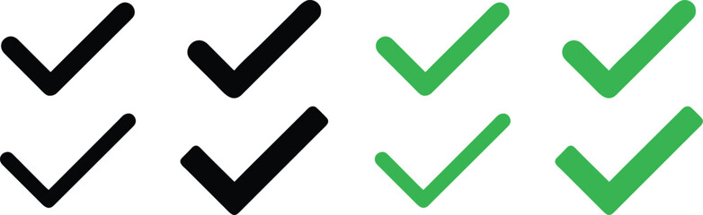 green and black tick icon set vector symbol on white background