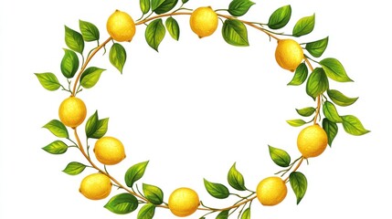 Lemon branch wreath, blank space, nature background, food design