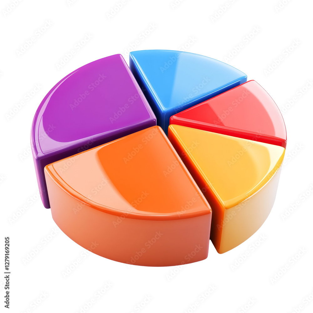 Poster colorful 3d pie chart with glossy segments representing data statistics and analysis