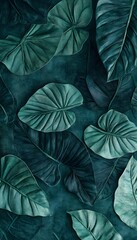 Fototapeta premium An arrangement of large alocasia leaves displaying shades of teal