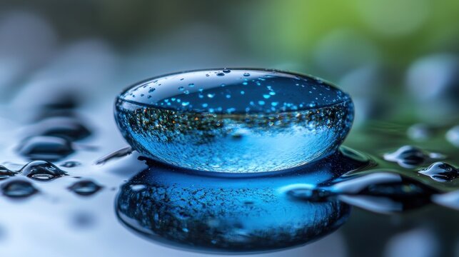 Blue lens droplet, water, reflection, macro, nature background, healthcare