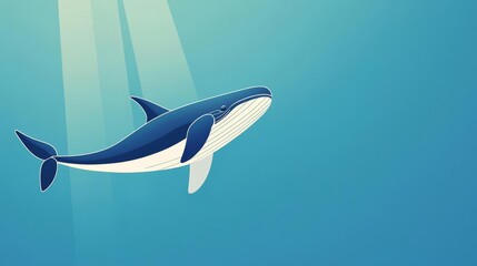 Fototapeta premium A serene illustration of a whale swimming gracefully in deep blue waters.