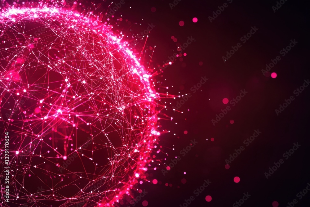 Poster a vibrant, glowing abstract representation of a sphere composed of interconnected lines and dots, se