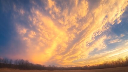 Vibrant sunset with dreamy cloud formations, showcasing a stunning sky landscape.