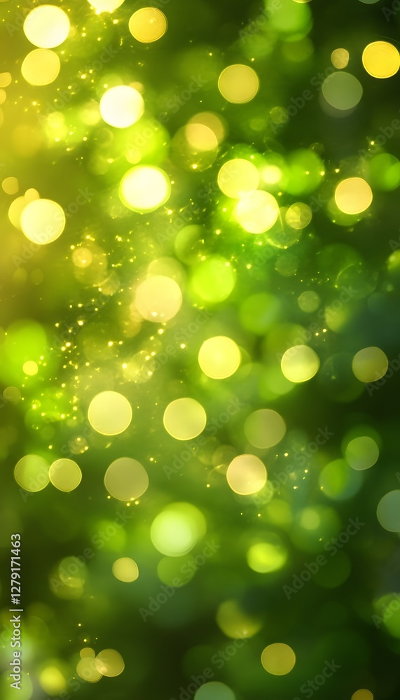 Poster abstract background displaying shimmering yellow and green bokeh lights