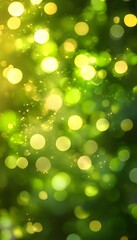 Abstract background displaying shimmering yellow and green bokeh lights