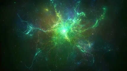 Green Nebula of Stars Shining in Dark Cosmic Space Galaxy Background Illustration