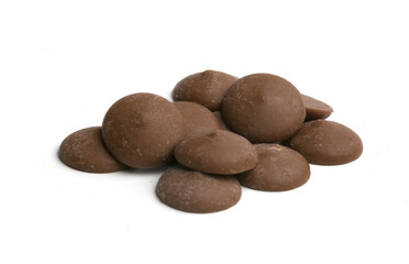 milk chocolate drops on white background