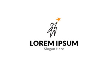 abstract kids reaching stars logo flat line design style