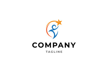 child reaching for the star of dreams in flat logo design style