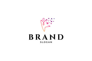 kids logo with love icon in flat line design style