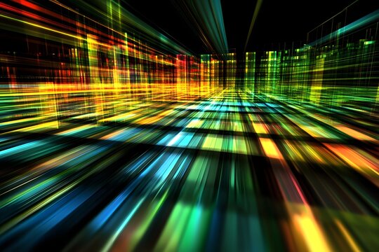 Vibrant abstract digital landscape with colorful light trails creating a dynamic visual effect