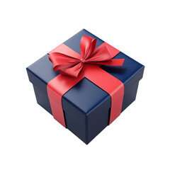 Obraz premium Navy blue gift box with a big red ribbon bow a delightful surprise
