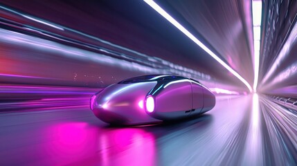 Futuristic Vehicle Speeding Through Neon Tunnel