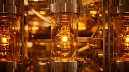 Glowing Electric Tubes in Metallic Machinery with Warm Light Effects