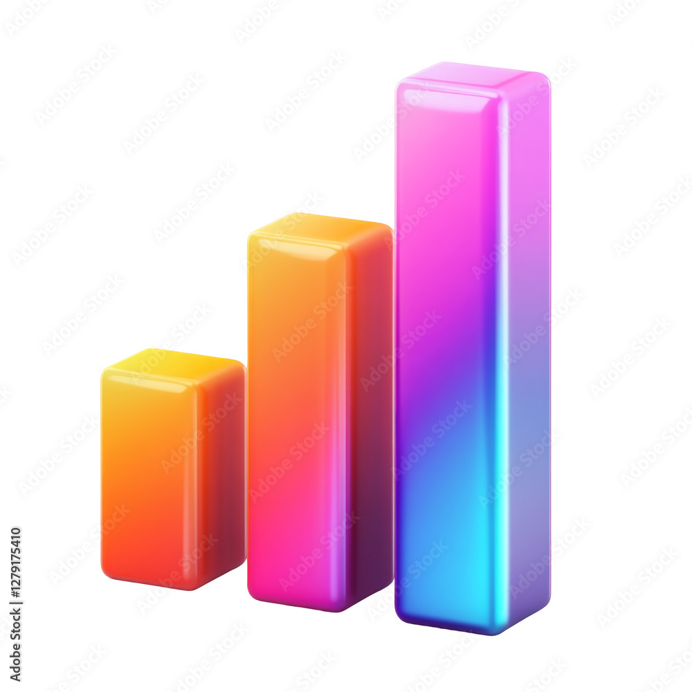 Poster colorful gradient bar chart showing three vertical blocks in different heights
