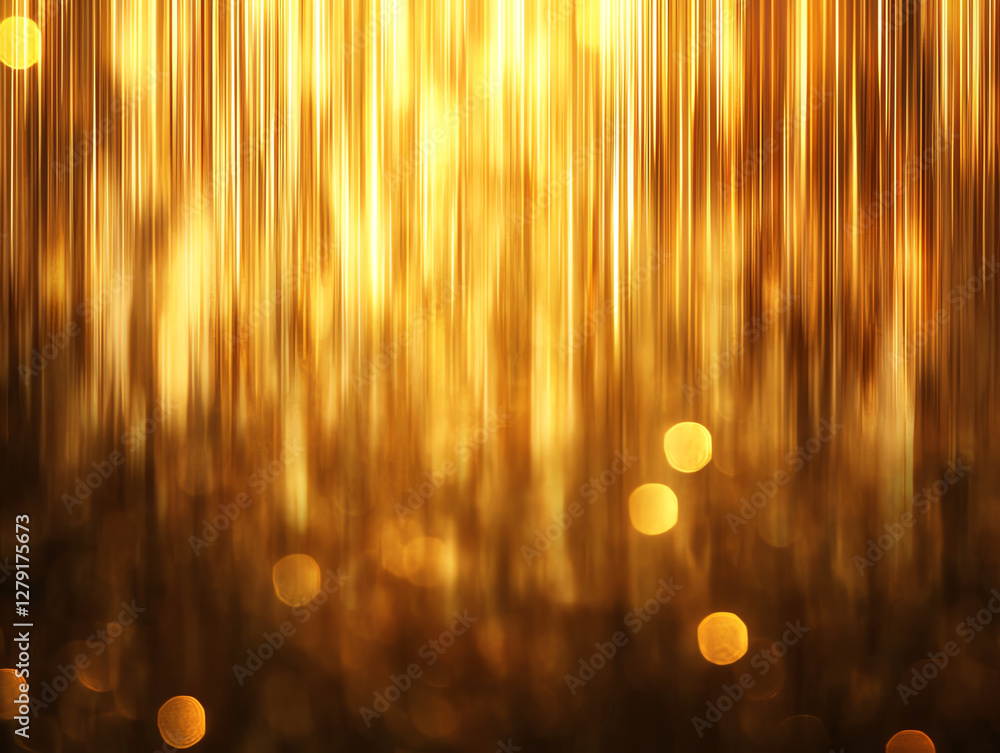 Poster golden abstract background with vertical lines and bokeh effect, creating warm and inviting atmosphe