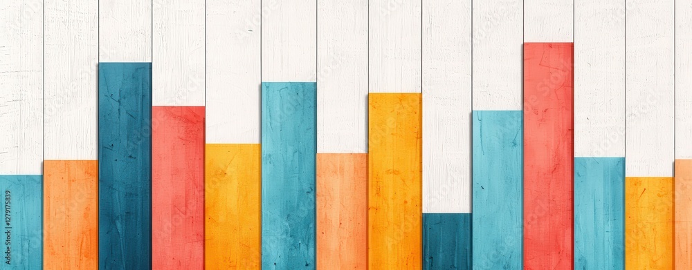 Aufkleber a vibrant bar graph on a wooden background, showcasing various colored bars that represent different