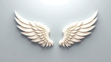 Fototapeta premium Elegant White Angel Wings – Symmetrical, Layered Feathers with Subtle Shading on a Gradient Gray Background