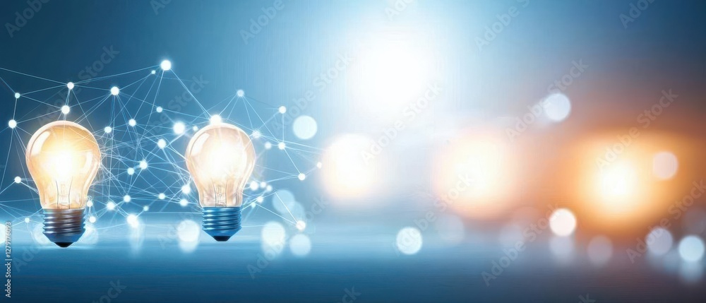 Poster a visual representation of glowing light bulbs interconnected with digital elements, symbolizing inn