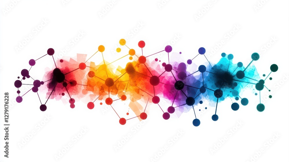 Poster a vibrant abstract design featuring colorful splashes and connecting dots, symbolizing creativity an