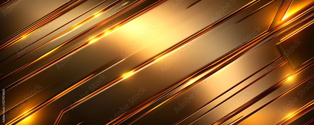 Poster shiny golden metallic background with slanted lines and reflections, creating luxurious and modern f