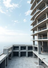 Fototapeta premium Fragment background of a skyscraper contruction with several concrete floors without floors and windows skyscraper city building skyscraper downtown business architecture cityscape