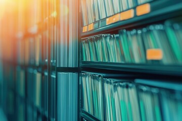 Obraz premium Organized Archive of Colorful File Folders in Office Storage Space