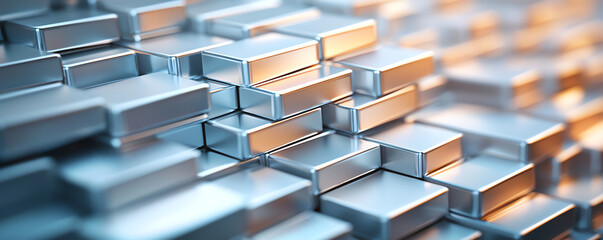 Obraz premium Shiny silver bars stacked closely together, creating modern and industrial look. soft lighting enhances metallic texture, giving sense of depth and dimension