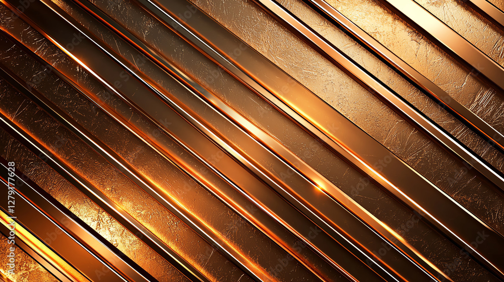 Poster shiny bronze metal surface with slanted lines and textured background, creating modern and elegant a