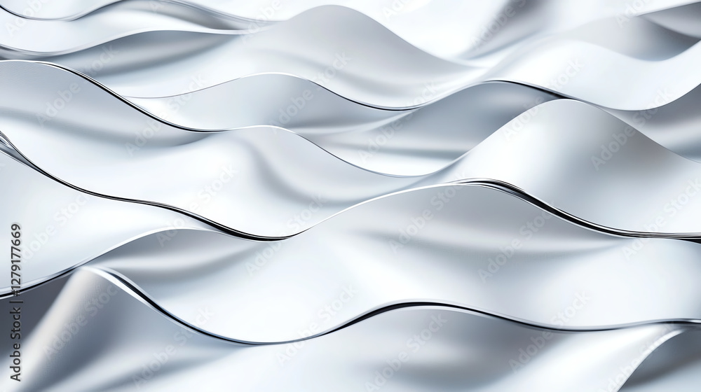 Poster sleek silver metallic waves create abstract, rippled pattern, evoking sense of fluidity and elegance