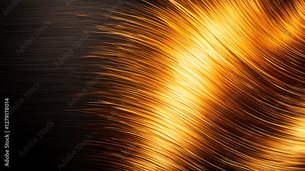 Poster shiny golden brass texture with radial brushed effect on dark background, creating dynamic and elega