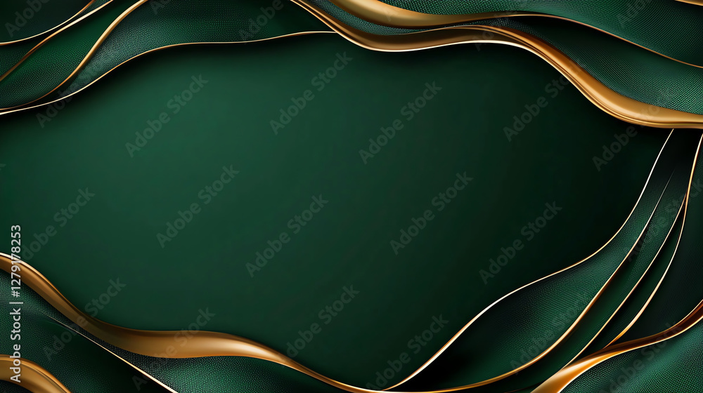 Poster elegant green background with flowing golden waves creating luxurious texture. perfect for invitatio