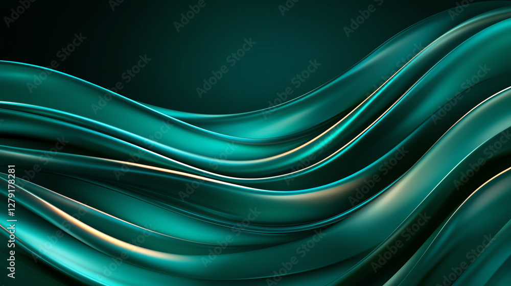 Aufkleber smooth teal waves create serene and modern abstract background, showcasing blend of shiny and metall