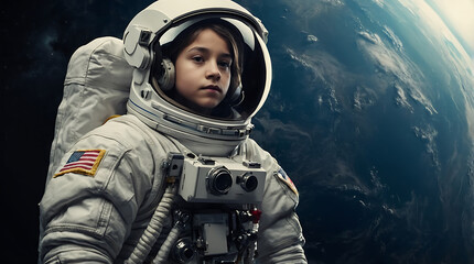 Teen astronaut in the space