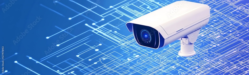 Aufkleber AI surveillance system featuring a futuristic security user interface in a digital format.