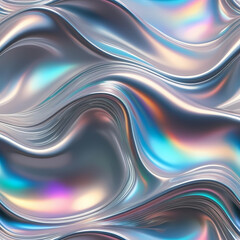 Silver holographic foil. Abstract chrome waves background