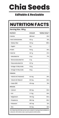 Fototapeta premium chia seeds nutrition facts, nutritional value of chia seeds, nutrition facts, nutrition facts label, editable and resizable