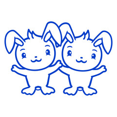 2 Rabbit Friends Team Crew Couple Two Best Couple Design Lover Art Vector Illustration Card T-Shirt Poster Sticker Graphic Print Decorative Drawing Isolated Logo Decoration Symbol Creative Cool Style
