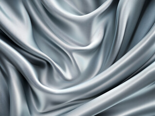 Sleek silver fabric with smooth, flowing texture and elegant drapes. soft sheen creates luxurious appearance, perfect for fashion or interior design