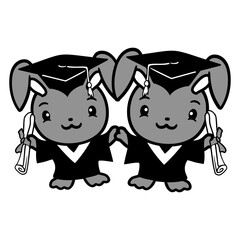 2 Rabbits College Graduation School Friends Team Design Lover Art Vector Illustration Card T-Shirt Poster Sticker Graphic Print Decorative Drawing Isolated Logo Decoration Symbol Creative Cool Style
