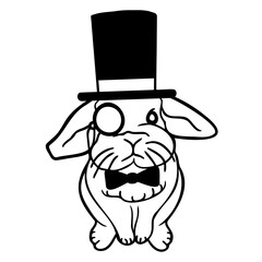 Mr. Rabbit Gentleman Top Hat Monocle Glasses rich Design Lover Art Vector Illustration Card T-Shirt Poster Sticker Graphic Print Decorative Drawing Isolated Logo Decoration Symbol Creative Cool Style

