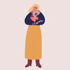 Vector illustration of a woman hugging a dog, embracing unconditional love and companionship.