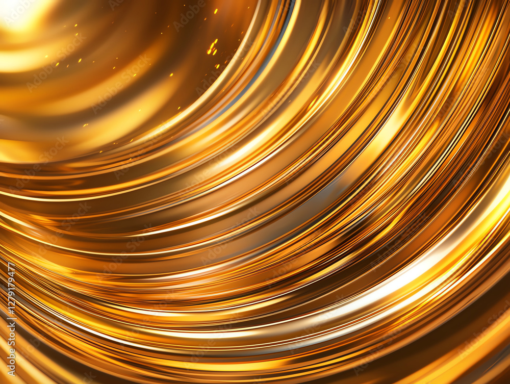 Poster shiny golden metallic texture with swirling patterns and reflections, creating luxurious and vibrant