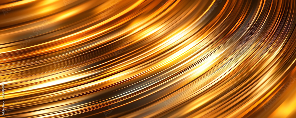 Poster shiny golden abstract background with smooth flowing lines and curves, creating sense of elegance an