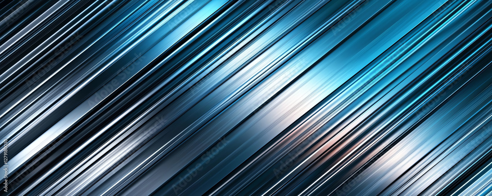 Poster sleek metallic lines create dynamic and modern background with blue gradient. shiny surface reflects