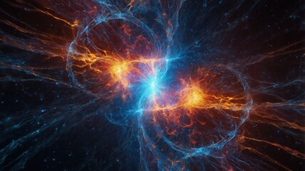 Process of nuclear fusion occurs as two celestial bodies collide, generating immense energy and light in the cosmos